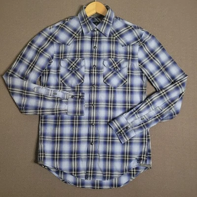 Camisa de Franela American Eagle Para Mujer XS Calce Ajustado Perla A Presión Preppy Azul Occidental Foto 1 de 4