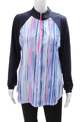 Top deportivo JoFit para mujer estampado abstracto cuarto cremallera dobladillo curvo azul talla L Foto 1 de 4