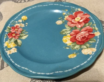 Plato de ensalada The Pioneer Woman vintage floral verde azulado borde festoneado uno 8,5" Foto 1 de 3