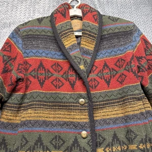 Vintage Woolrich Jacket Men M/Women L Wool Green Nordic Aztec Shawl Collar USA - Picture 1 of 10