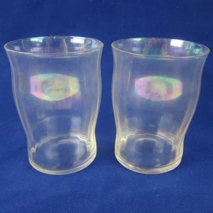 2 Vintage Clear Drinking Glass Tumblers Mother of Pearl Iridescent Mid-Century - Picture 1 of 11