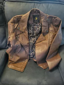 Dollhouse Women's Junior Brown Faux Leather Jacket w/Leopard Interior (Size L) - Picture 1 of 4