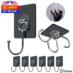 10/20/30 PCS Stainless Steel Adhesive Sticky Hooks Heavy Duty Wall Hook Hangers - Picture 1 of 12