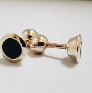 Natural Black Onyx Gemstone with Gold Plated 925 Sterling Silver Cufflink #2392 - Picture 1 of 4