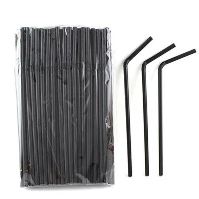 100-1000 Plastic Flexible Straws Bendy Black Recyclable Drinking Cocktail Straws - Image 1 of 4