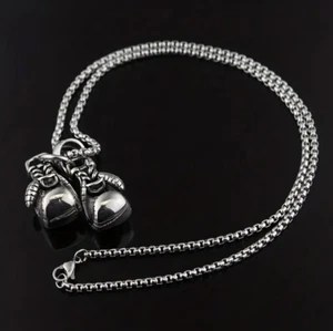 Edelstahl 2 Boxhandschuh Sport Anhänger Kette Halskette Herren Jungen Geschenk - Bild 1 von 6