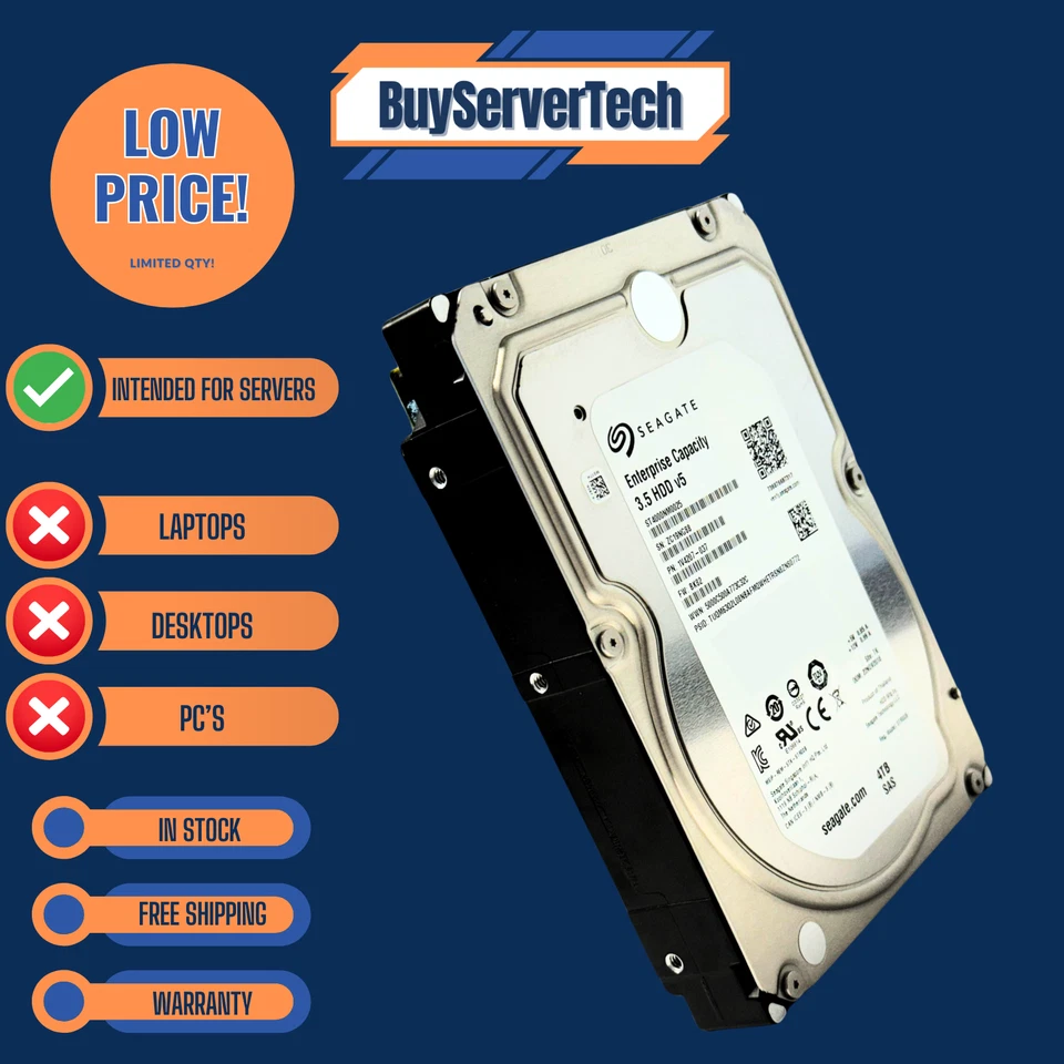 Seagate ST4000NM0025 4TB 7200RPM SAS 12Gbps 3.5" HDD | 512n | 0 Hours | 1YR - Image 1 of 4