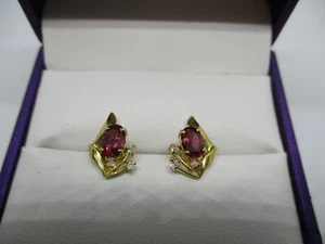 1.50ct Natural Ruby Diamonds Earrings 14K Yellow Gold  - Picture 1 of 8