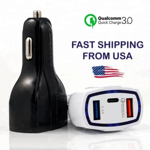 QC 3.0 Car Super Fast Charger 2x USB 1x USB-C Power Adapter Cigar Lighter Socket - Picture 1 of 13