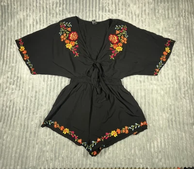 Forever 21 Boho Mameluco Para Mujer S Bordado Frontal Corbata Cerradura Cintura Festival Foto 1 de 4