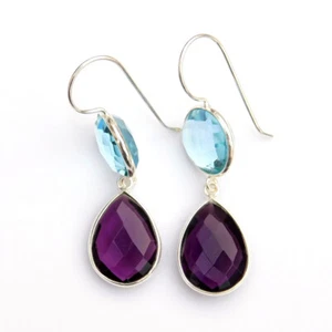 925 Sterling Silver Birthday Gift Purple Amethyst, Blue Topaz Crystal Jewelry  - Imagen 1 de 2