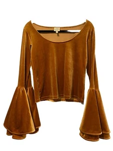 Torn By Ronny Kobo Top Womens Medium Golden Velvet 70s Retro Mod Dopamine Hippie - Picture 1 of 8