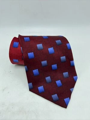 Corbata Reaction Kenneth Cole clásica 100 % seda importada para hombre a cuadros rojos y azules Foto 1 de 4