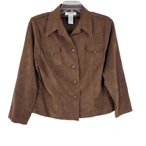 Sag Harbor braune bestickte Bluse Shacket Kragen Langarm 16P - Bild 1 von 4