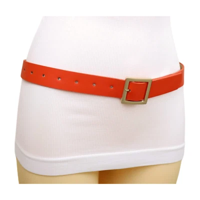 Donna Arancione Similpelle Skinny Look Classico Cintura Oro Metallo Quadrato - Immagine 1 di 4