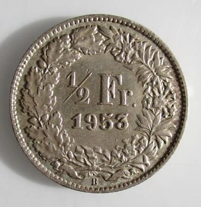 1953 B Switzerland 1/2 Franc 2.5g Silver 0.835 Coin - Picture 1 of 2