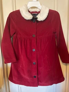 Hanna Andersson Coat Girls 130 8 Burgundy Red Corduroy white faux fur collar - Picture 1 of 7