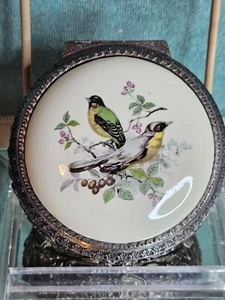 Japan Mele Trinket Box, Cloth Lined, w/Staffordshire Birds Porcelain Top Design - Picture 1 of 6