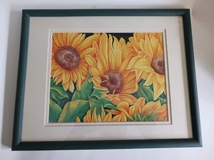 Sunflowers Art Prinr Framed And Matted 15x12 - Picture 1 of 4