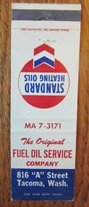 TACOMA STANDARD HEATING OILS 1960s MATCHBOOK MATCHCOVER: TACOMA, WASHINGTON -E22 - Picture 1 of 2