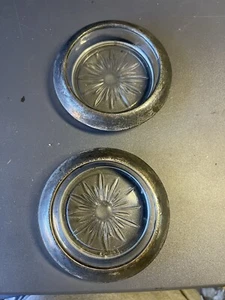 2 Vintage Frank Whiting? Sterling Silver Rim Glass Coasters Fast ship - Picture 1 of 11
