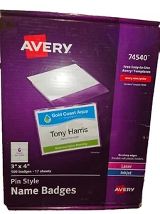 Avery 74540 Pin Style Name Badge 100 Holder - Picture 1 of 1
