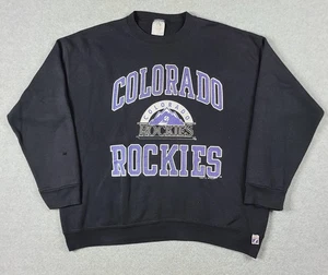 Vintage 90s Logo 7 Colorado Rockies Sweatshirt 2XL Black Pullover USA Sports Vtg - Picture 1 of 9