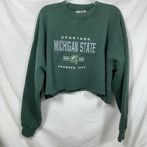 Felpa Vintage Cropped MSU Michigan State University Spartans 2XL Verde XXL - Foto 1 di 7