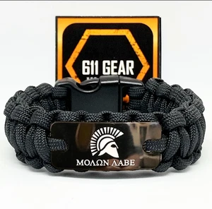 Molon labe Spartan Paracord Bracelet - Black Paracord Survival Bracelet EDC New - Picture 1 of 2