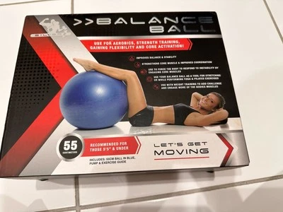 Plata 1, Balón de Equilibrio 55 cm Pelota, Azul y Guía de Ejercicios. Para 5’5” y menos Foto 1 de 4