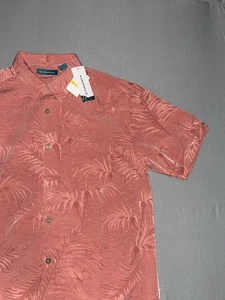Cubavera NEW Tropical Button-up Shirt Floral Beach Pink Salmon Size M - Picture 1 of 17