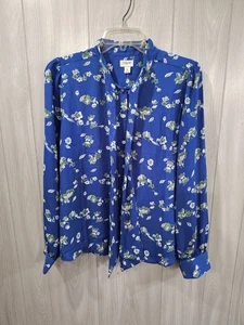 J.CREW Womens M Blouse Shirt Tie Neck Liberty Art Floral Blue New Business - Picture 1 of 5
