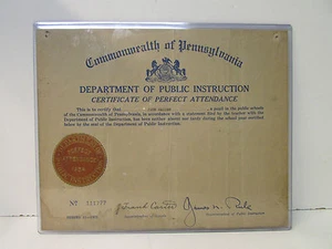 1934 Commonwealth of Pennsylvania ~ Certificate of Perfect Attendance No.111777 - Picture 1 of 9