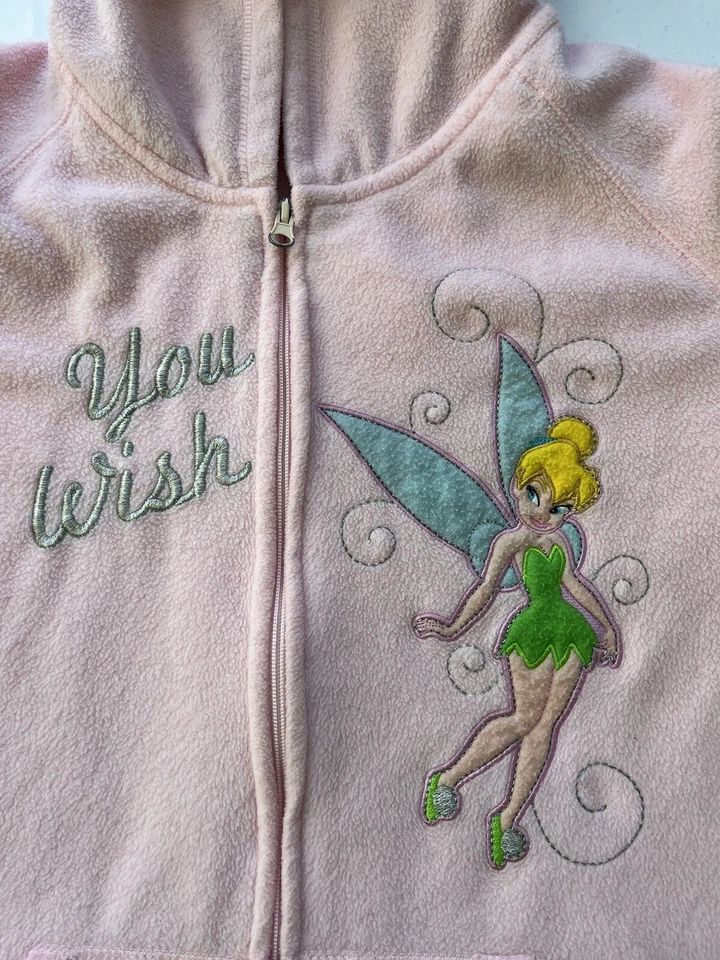 Chaqueta polar con capucha y cremallera completa Disney para mujer L Tinker Bell rosa bordada Foto 1 de 4