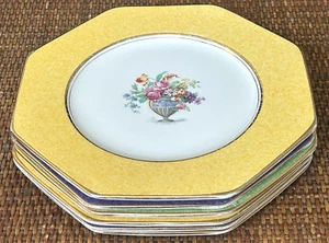 Set of 6 Octagon Plates Antique Wedgwood Imperial Porcelain England Purple Green - Picture 1 of 15