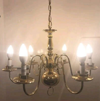  WILLIAMSBURG MODERNO 24"DIA X 20" LARGO + 16"L CADENA LATÓN SEIS VELAS CANDELABRO Foto 1 de 4