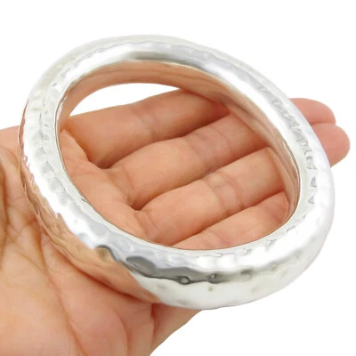 Brazalete grueso de plata de ley 925 martillado brazalete grande con bisagra con sello Foto 1 de 4