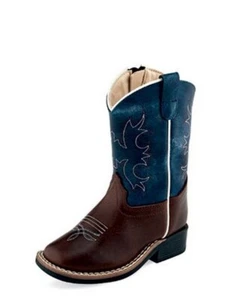 Old West Western Boots Boys Contrast Leather TPR Outsole Blue BSI1914 - Picture 1 of 1