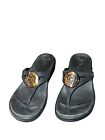 Crocs Black Thong Wedge Sanrah Sandals Hammered Golden Circle  Size 7