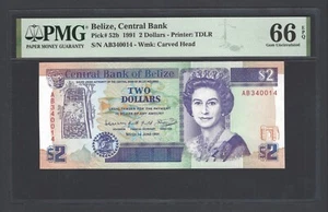 Belize 2 Dollars 1-06-1991 P52b Uncirculated Grade 66 - Picture 1 of 2