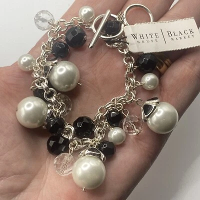 NUEVO CON ETIQUETAS Pulsera Casa Blanca Mercado Negro Estrás Transparente Negro Blanco Imitación Perlas Foto 1 de 4