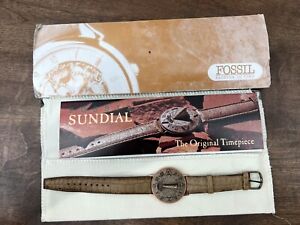 Fossil 1980s Sundial Watch w Original Cover Cloth Container Instructions Vintage