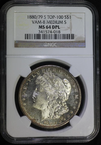 1880/79 S Morgan Silver Dollar NGC MS64DPL DMPL VAM-8 80/79 Medium S Cover