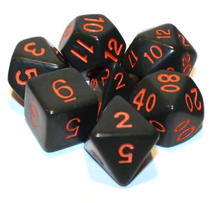 Juego de 7 Piezas Dados Poliédricos Negro Opaco con Bolsa Negra - Fuego Místico - Imagen 1 de 1