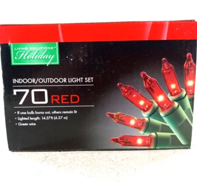 NEW Christmas Lights 70 LED Red Color Light Set 14-Ft Green Wire Indoor/Outdoor - Image 1 of 3