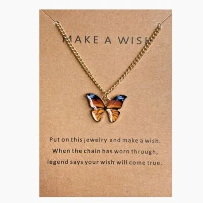 Butterfly Necklace Pendant For Women Girls GIFT Make A Wish Love - Image 1 of 4
