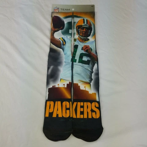 Green Bay Packers NFL FBF Socks Large Mens 10-13 Aaron Rodgers For Bare Feet Cover