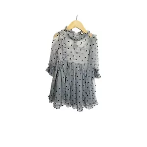 Girls 7 Polka Dot Dress Polyester Viscose Mesh Casual Long Sleeve Gray - Picture 1 of 6