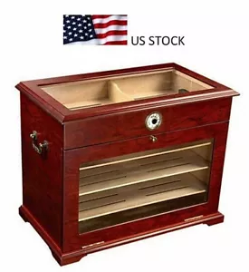 Umidificatore da banco 300-400 pezzi deposito sigari scatola grande legno di ciliegio - Foto 1 di 5