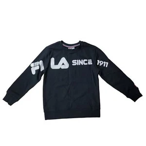 NWT FILA Kids Logo Print Black Unisex Crewneck Sweater- Small - Picture 1 of 13